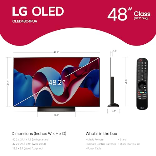 LG 48-Inch Class OLED evo C4 Collection Good TV with 4K Processor, Flat Display screen, AI-Powered Magic Distant, and Constructed-in Alexa (Mannequin: OLED48C4PUA, 2024) - Black